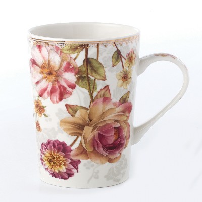 Floral Pink Ceramic Tall Coffee Mugs Set