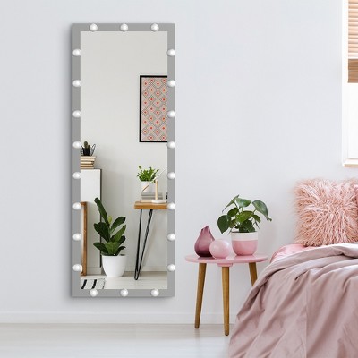 ALEXOUN 63 X 24inches Full Length Mirror with Lights Full Body Vanity Mirror ,Standing Floor Mirror for Dressing Room Bedroom Wall Mounted,Silver