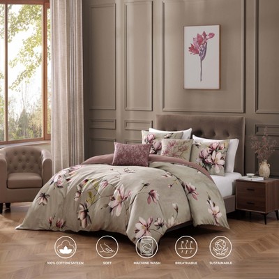 King Size Purple Floral Cotton Reversible Comforter Set