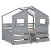 JUJABU Full Size Loft Bed with Playhouse Roof and Windows, Wooden Frame with Ladder, Guardrails, and 4 Built-In Storage Drawers - 2 of 4