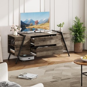 TV Stand for Living Room, Wood Entertainment Center with 2 Drawers, Side Open Shelves & U-Shaped Metal Base - 1 of 4