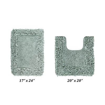 Shaggy Border Collection 2-Piece Bath Rug Set 100% Cotton Tufted Weave Ruffle Border Pattern Bathroom Rug for Machine Washable Bathmat