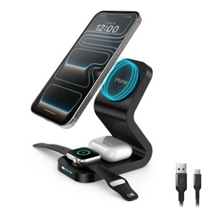 iHome 15W 3-in-1 Magnetic Wireless Charging Stand, MagSafe Compatible, Charges Up to 3 Devices - 1 of 4