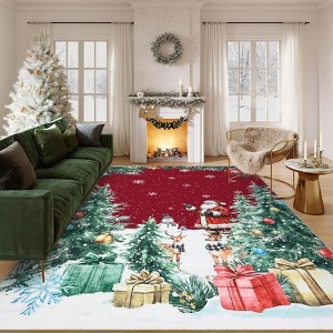 Christmas Area Rug, Christmas Reindeer Print Throw Carpet with Non Slip Backing, Low Pile Stain Resistant Floor Carpet for Living Room, Bedroom - 1 of 4