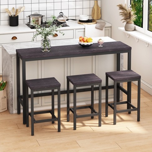 Modern Design Kitchen Long Dining Table Set With 3 Stools Dark Gray ModernLuxe