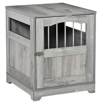 PawHut Furniture Stylish Dog Kennel, Wooden & Wire End Table with Lockable Door, Miniature Size Pet Crate Indoor Puppy Cage