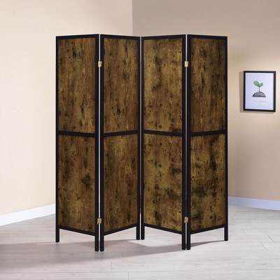 Vynxaria Antique Nutmeg and Black 4-Panel Folding Screen