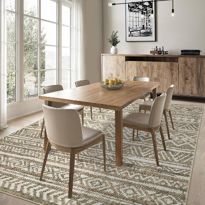 Washable Area Rug for Living Room Bedroom Guest Room Dining Room, Low Pile Soft Striped Carpet, Non-Slip Non Shedding Stain Resistant Foldable Mat