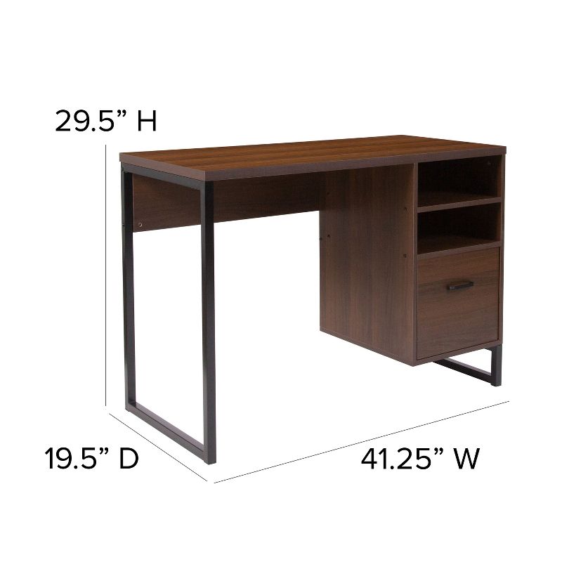 Emma and Oliver Rustic Coffee Wood Grain Finish Computer Desk with Metal Frame, 4 of 12