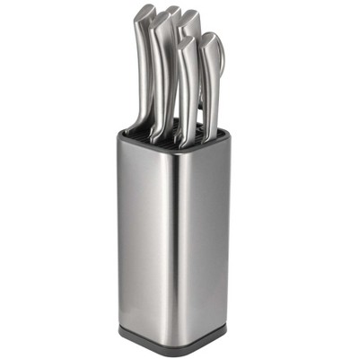 Silver Stainless Steel Universal Knife Block Holder with Scissor Slot