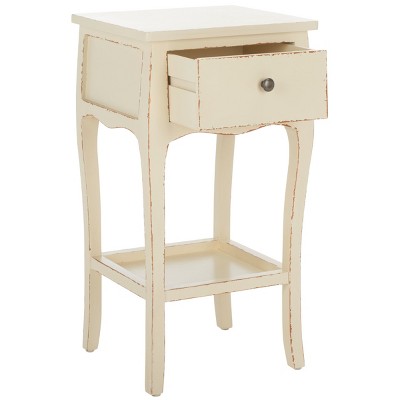 Vintage Cream Rectangular Wood End Table with Storage