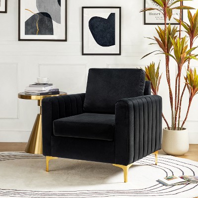 Iapygia Contemporary Tufted Wooden Upholstered Club Chair with Metal Legs  for Bedroom and Living Room Club Chair  | ARTFUL LIVING DESIGN