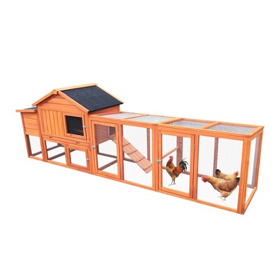 DOMETOUR 111.5' Wooden Chicken Coop, Large Outdoor Hen House with Nesting Box, Rabbit Hutch, Waterproof UV Panel