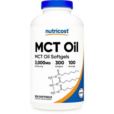 Nutricost MCT Oil (3000mg) 300 Softgels  - MCT Oil Softgels, Great for Keto, Ketosis, and Ketogenic Diets, 100 Servings