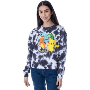 Pokemon Women's Pikachu Bulbasaur Charmander Squirtle Tie Dye Pullover Sweatshirt - 1 of 4