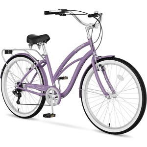 Docred Beach Cruiser Bicycle,24/26 Inch 7-Speed Adult Bicycle, Comfortable Step-Through Frame with Rear Rack, Classic City Cruiser - 1 of 4