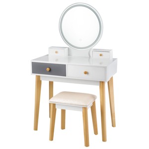 Tangkula Vanity Table Set 3 Color Adjustable LED Light Detachable Mirror - 1 of 4