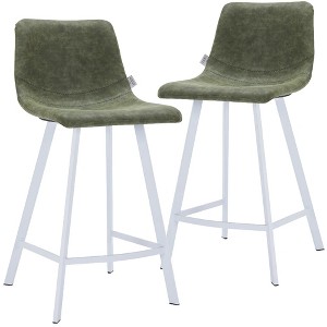 LeisureMod Elland Leather Bar Stool – Modern Counter Height Stool with White Stainless Steel Legs for Kitchen Island or Home Bar Set of 2 - 1 of 4