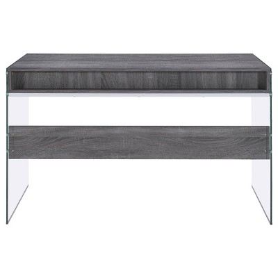 Weathered Gray 2-Drawer Writing Desk with Glass Sides
