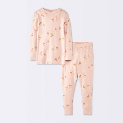 Image of Toddler 2pc Deer Snug Fit Cotton Pajama Set - Cloud Island™ Pink 12M