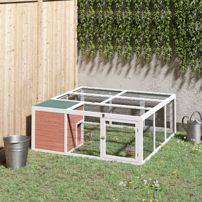 White and Brown Wooden Outdoor Rabbit Hutch with Run
