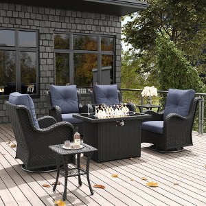 LayinSun Outdoor Patio Furniture Set, Black Rattan Wicker Sectional Swivel Rocker Chairs Sets with Ottomans, Swivel Glider Chair - 1 of 4