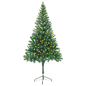 Aghana Digitals 70.9in Pre-lit Green PVC Artificial Christmas Tree with Warm White LED Lights, Cone - 1 of 4