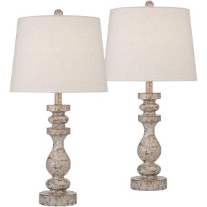 360 Lighting Jordanna 26" High Candlestick Farmhouse Rustic Country Cottage Table Lamps Set of 2 USB Port White Distressed Finish Living Room Charging - 1 of 4