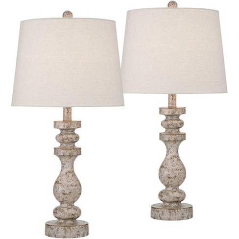 360 Lighting Jordanna 26 High Candlestick Farmhouse Rustic Country Cottage Table Lamps Set of 2 USB Port White Distressed Finish Living Room Charging