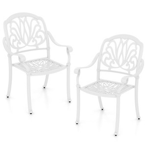 Tangkula Set of 2 Cast Aluminum Patio Dining Chairs Stackable Outdoor Dining Chairs with Armrests Outdoor Bistro Chairs White - 1 of 4