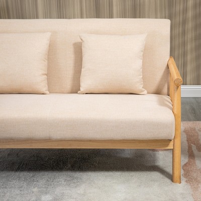 Beige Linen Upholstered Lawson Loveseat with Medium Wood Frame
