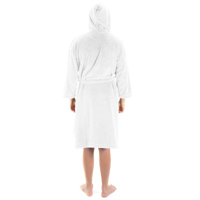 Kids' XL Gray Microfiber Plush Fleece Hooded Bathrobe