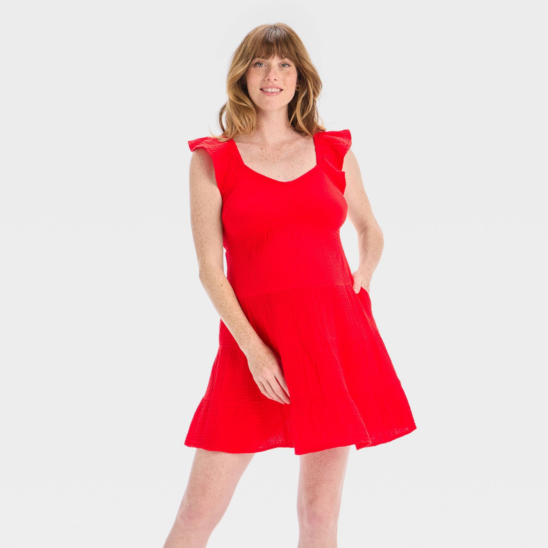 Flutter Sleeve Knit Mini Maternity Dress - Isabel Maternity by Ingrid & Isabel™ Red S
