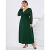 ShopWonder Plus Size Formal Maxi Dress for Curvy Women Wrap V Neck Dress Wedding Guest Dresses Lace Long Sleeve Fall Dress Dark Green 5XL - 3 of 4