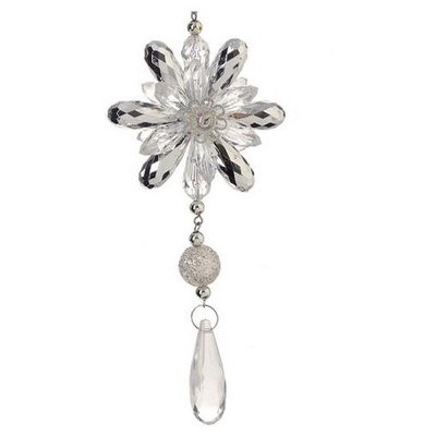 Raz Imports 6.5" Glamour Time Lucite and Chrome Jewel Tear Drop Flower Christmas Ornament - Clear/Silver