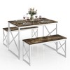 Dining Table Set for 4, Rectangle Dinner Breakfast Dinette with 2 Benches, 3 Piece, Dark Brown/Oak - 2 of 4
