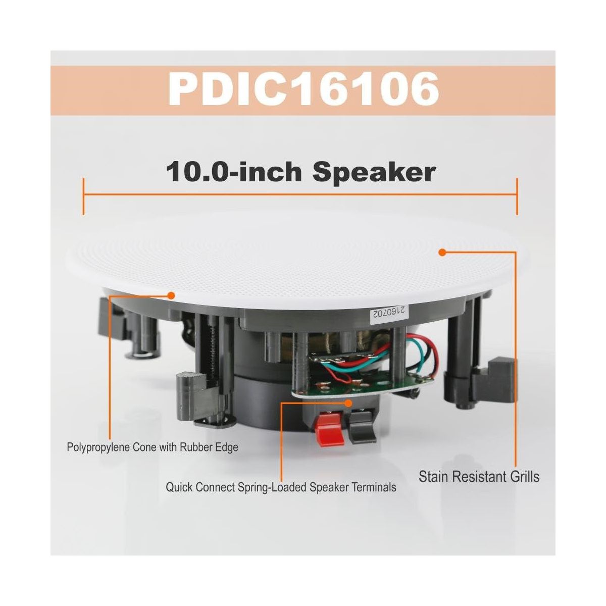 Pyle 10.0'' In-Wall / In-Ceiling Speakers - 2-Way Stereo Sound System (PDIC16106) - thumbnail 4