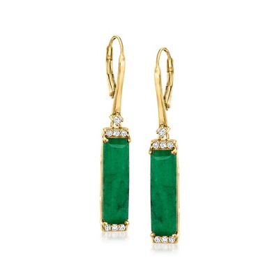Ross-Simons 10.00 ct. t.w. Emerald and .30 ct. t.w. White Topaz Drop Earrings in 18kt Gold Over Sterling