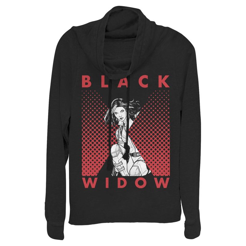 Juniors Womens Marvel Black Widow Gradient Pose Cowl Neck Sweatshirt, 1 of 4