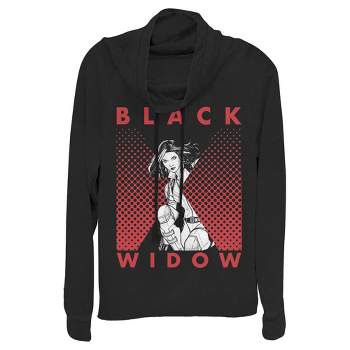 Juniors Womens Marvel Black Widow Gradient Pose Cowl Neck Sweatshirt