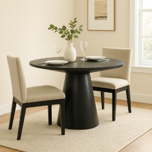 Homy Casa 3-Piece Round Dining Table and Upholstered Chairs Set, Black and Beige – Modern Classic Small-Space Dining - 1 of 4