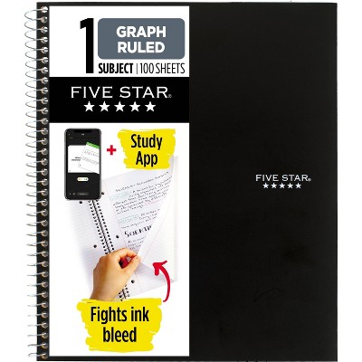 Five Star 1 Subject 100pg Graph Ruled Solid Spiral Notebook: Multicolor, 8.5x11", Flexible Cover, 3 Hole Punched