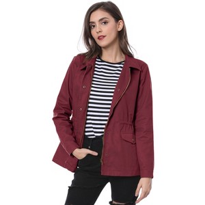 INSPIRE CHIC Women's Drawstring Waist Flap Pockets Lightweight Utility Jacket - 1 of 4