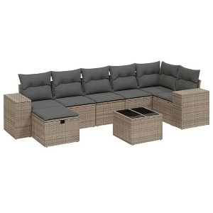 vidaXL 8 Piece Patio Sofa Set with Cushions - Gray Poly Rattan With Table - 1 of 4