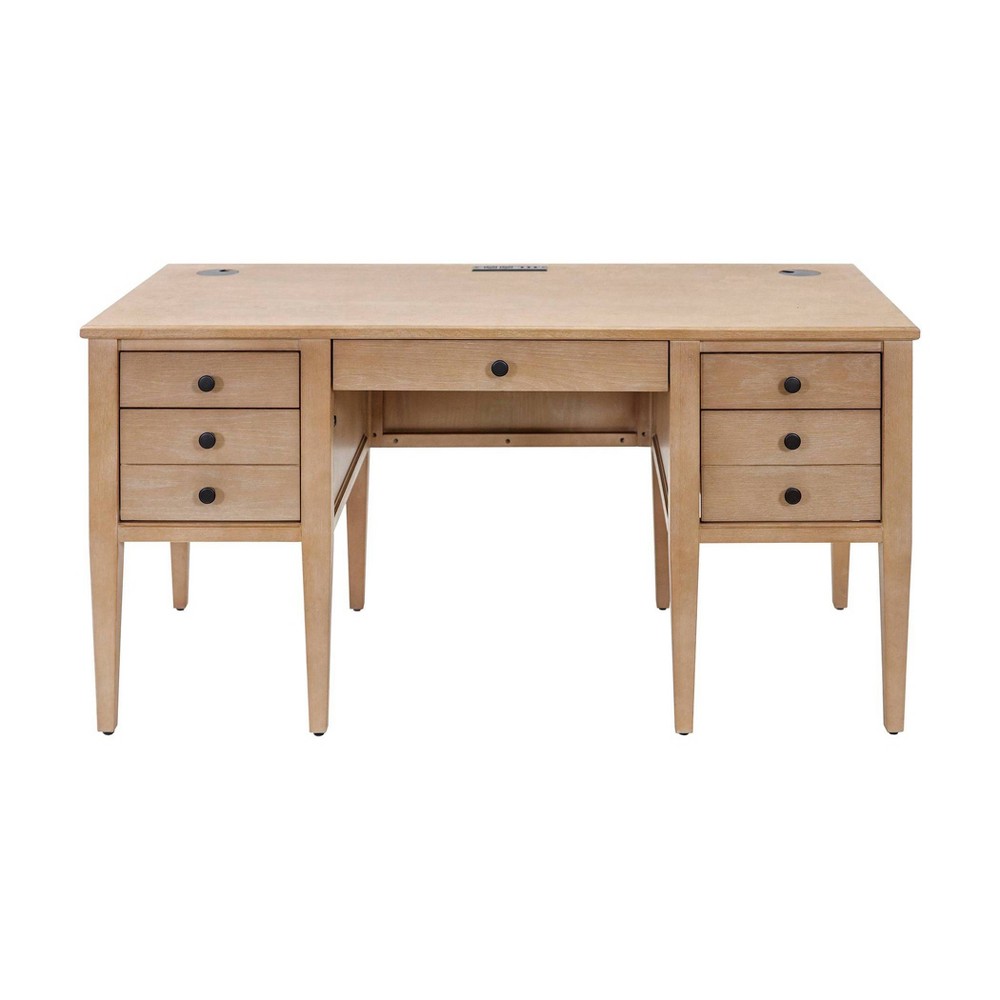 Photos - Other Furniture Modern Wood Half Pedestal Desk Laurel Collection Light Brown - Martin Furn