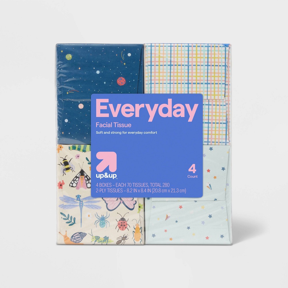 Everyday Ultra Soft Facial Tissue - Kids Designs - 4pk/280ct - up&up™: Square, 2-Ply, 70 Sheets Per Unit