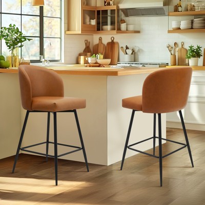 Vatros Swivel Bar Stools Upholstered Counter Height Stools Set of 2