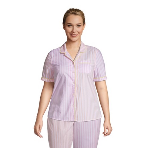 Lands' End Women's Plus Size Short Sleeve Cotton Poplin Pajama Shirt - 1x -  Wild Blossom Stripe Block : Target