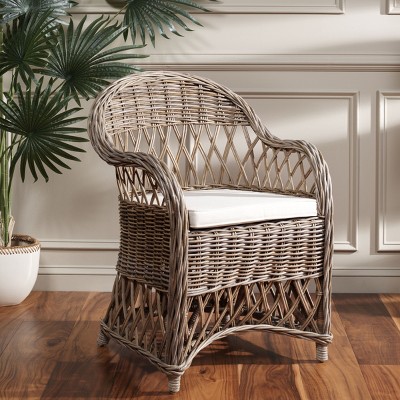 Natural Brown Wicker Arm Chair with Cushion