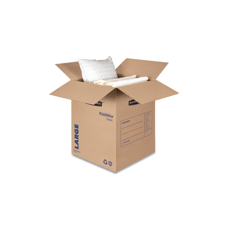 Bankers Box SmoothMove Basic Moving Boxes, Regular Slotted Container (RSC), Large, 18" x 18" x 24", Brown/Blue, 15/Carton, 3 of 6